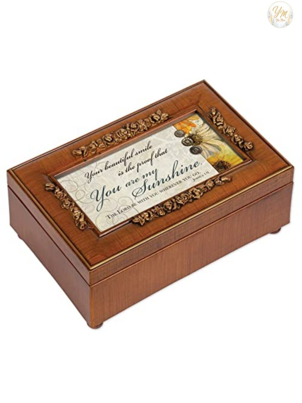 Walnut Finish Rose Petite Music Box Plays You Are My Sunshine